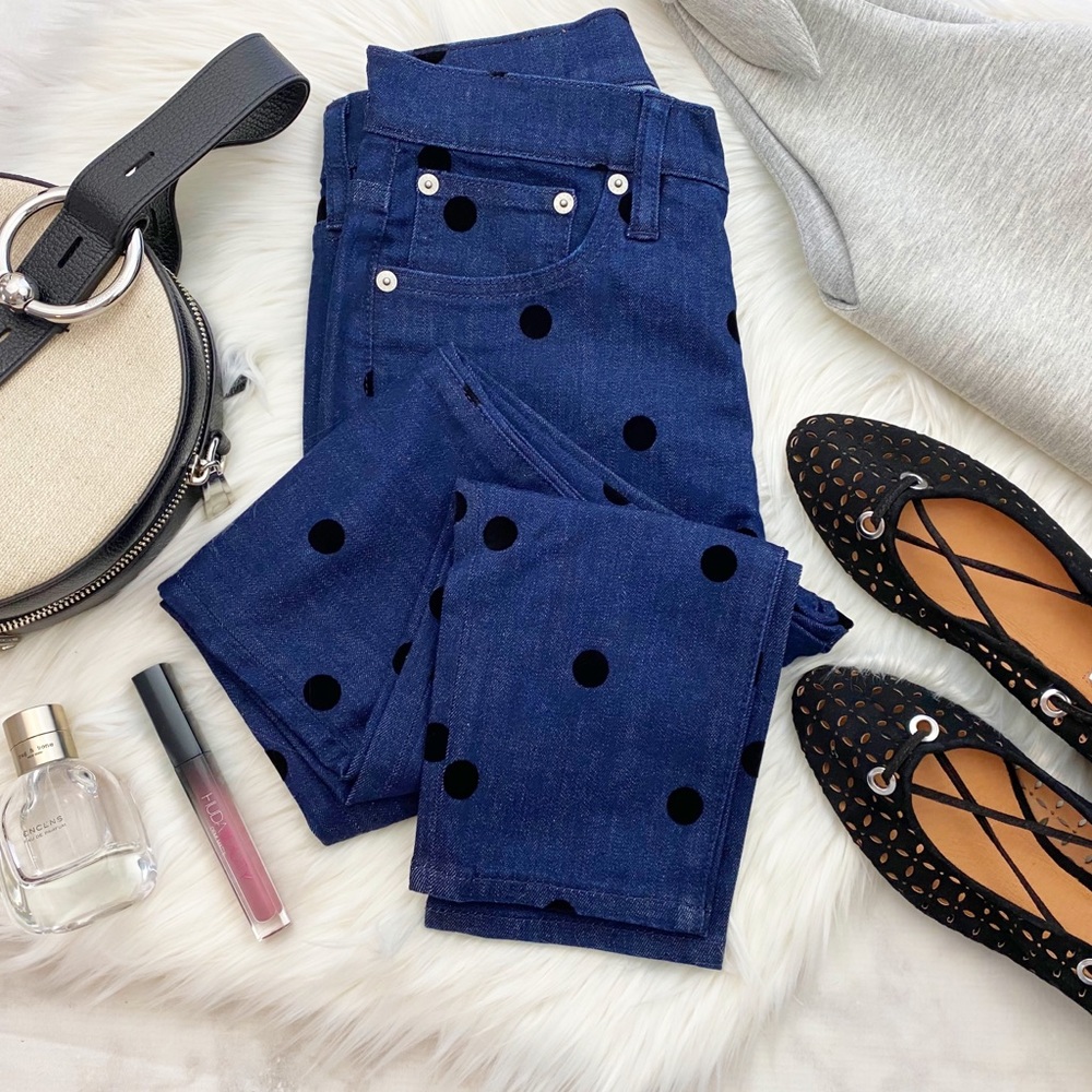 J. Crew Dark Wash Velvet Dot Skinny Jeans